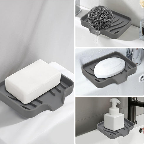 suyncyi 2 Pack Soap Dish with Drainage, Gray Silicone Soap Holder for Bathroom Sink