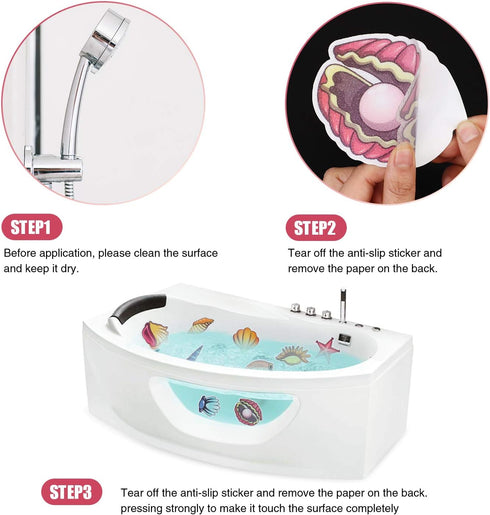 16 Secopad Non Slip Bathtub Stickers, PCS Adhesive Kids Sea Shell Anti Slip Decal Treads for Shower and Bath Tub
