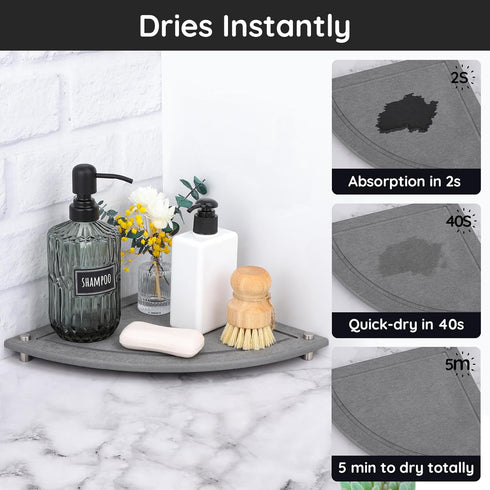 Segbeauty 9.85in Water Absorbing Stone Drying Tray, Quick Dry Diatomaceous Earth Corner Countertop Organizer for