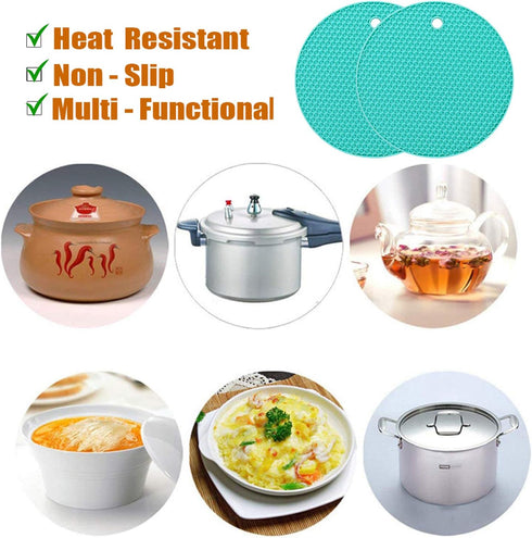 5 Pcs Round Silicone Trivets: Extra Thick Heat Resistant Kitchen Mats, Honeycomb Rubber Hot Pads for Hot Dishes