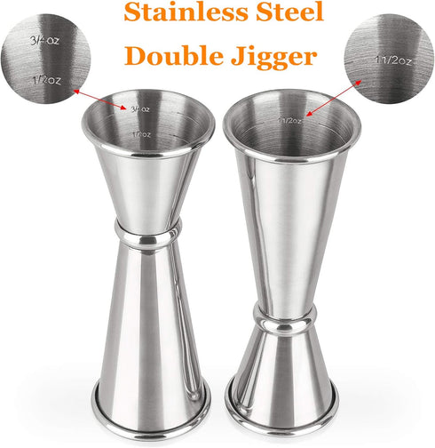 Double Clear Plastic and Stainless Steel Jigger, Set of 3, Cocktail Measuring Shot Glasses for Bar Party
