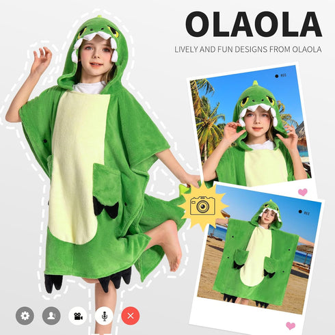 3-12 OLAOLA Dinosaur Hooded Kids Beach Towels for Years Boys Girls, Soft Absorbent Kids Hooded Bath Towel Wrap, Toddler