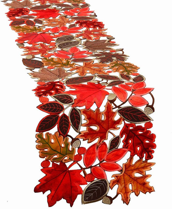 Simhomsen Embroidered Leaves Table Runner for Thanksgiving, Fall Decorations, Dresser Scarf (14 × 53 inches)