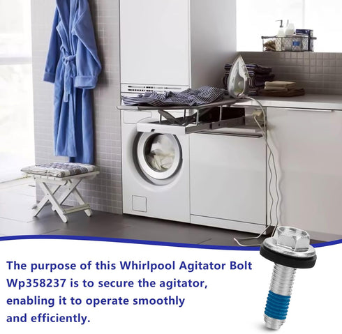 Clothes Washer Machine Agitator Bolt with Rubber Gasket, Compatible with Whirlpool, 2 PACK