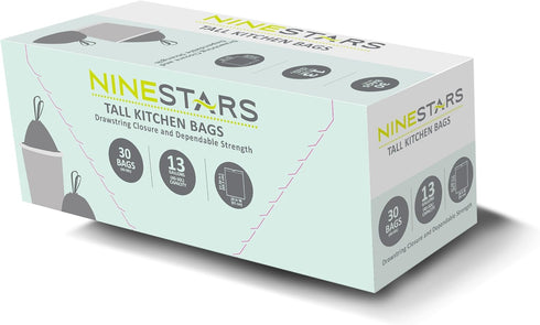NSTB-13-30 13 49 30 count NINESTARS Extra Strong White Trash Bag w/Drawstring Closure, Gal. / L.