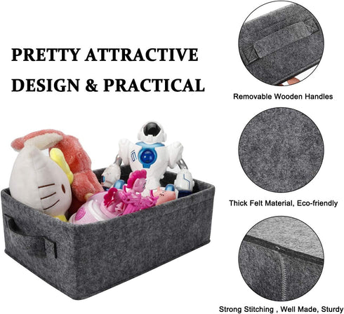 Small Shallow Storage Baskets, Felt Storage Basket Bin for Towels, Dog/Cat Toys, Office Supplies, Light Gray
