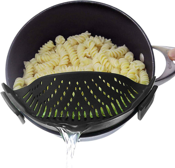 Heat Resistant Silicone Pot Strainer - Clip on Pan Strainer for All Pots and Bowls, Black (LJ-ZLK-1127B1)