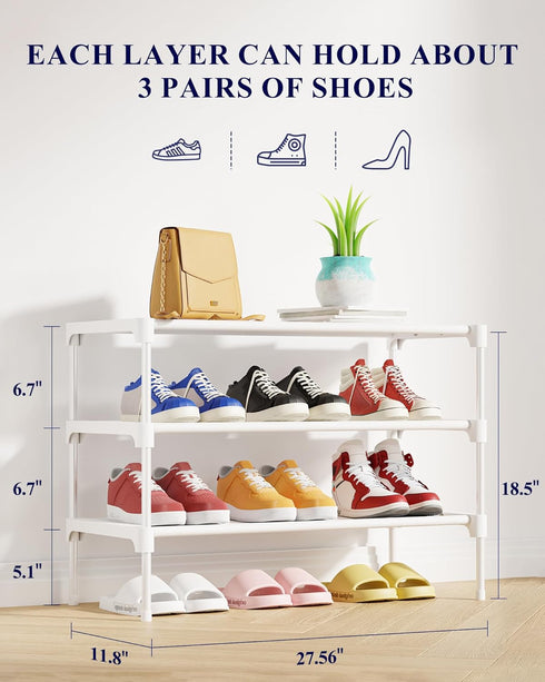 Closet, 27.5" 3 Kitsure Shoe Rack - Non-Woven Shoe Rack Shelf, Shoe Organizer for Entryway, Garage & Corridor