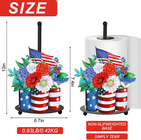 4th 250th Countertop JarThenaAMCS Patriotic Vase Paper Towel Holder Stand of July American Flag Star Flower Metal