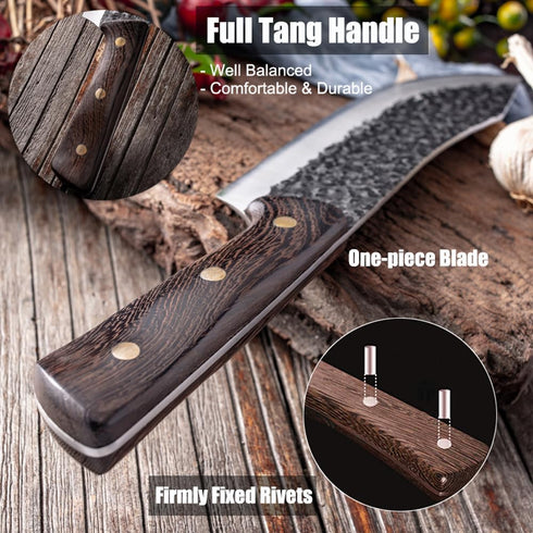 ROCOCO Butcher Knife, Hand Forged 7" Sharp Full Tang Kitchen Meat Cleaver for Home and Outdoor Cooking