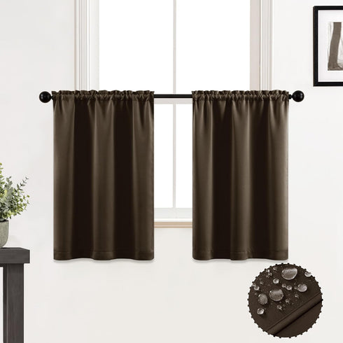 XTMYI Dark Brown Cafe Curtains for Kitchen, Set of 2 Insulated Waterproof Short Curtains for Small Windows, 30 Inch