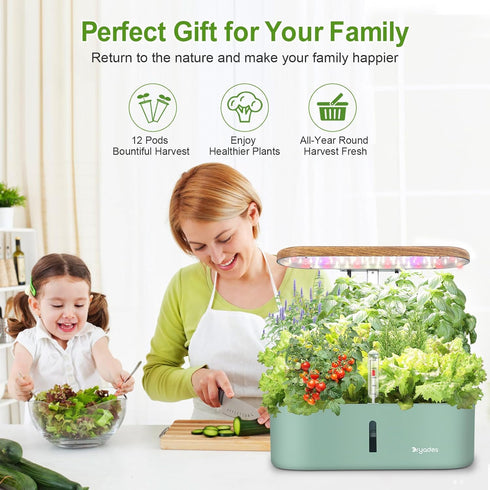 12 Hydroponics Growing System Indoor Garden: Pods Herb Garden Kit Indoor with LED Grow Light Plant Germination Kit