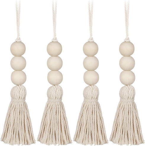 Garneck Wood Bead Garland - Rustic Country Decor with Farmhouse Tassels for Home Door Knob Christmas Decoration (1 Pack)