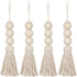 Garneck 4pcs Natural Cotton String Tassel Wood Beads, Handmade Wooden Pendant for Closet Door Handle Decor