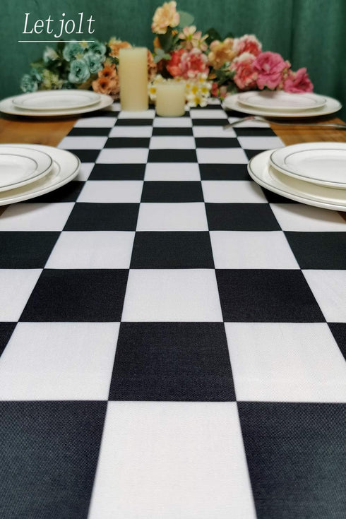 Table Runner Black and White Checkerboard Racing Theme, 12 x 72 Inches for Anniversary, Dinner Parties, and Outdoor