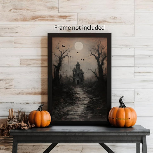 WBSTGUE Dark Academia Wall Art, Gothic Halloween Poster, Vintage Haunted House Canvas Prints, 16x24inch Unframed
