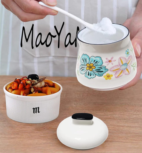 MaoYaMao 12oz Ceramic Sugar Bowl with Lid and Spoon Sugar Container Sugar Holder for Coffee Bar,Home and Kitchen