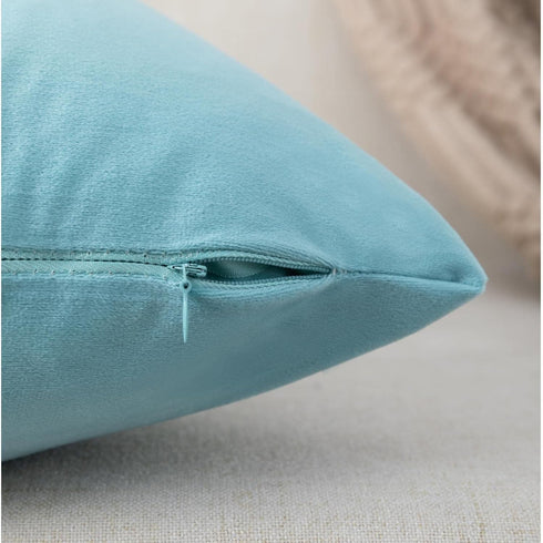 ZLINA Set of 2 Velvet Decorative Throw Pillow Covers - Aqua Green White Patchwork with Gold Leather Pillow Covers 18 ×