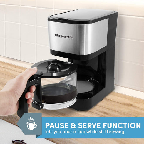 Elite Gourmet EHC9420 Automatic 5-Cup Brew & Drip Coffee Maker with Reusable Filter, Water Level Indicator