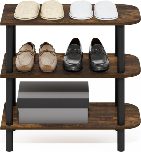 3-Tier 11.7 23.6 21.9, Closet Furinno Turn-N-Tube Shoe Rack, Narrow Shoe Organizer, Shoe Rack Storage with Curved