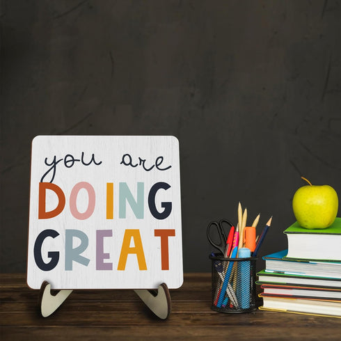 Siumeili Decorative Desk Decor Motivational You Are Doing Great Affirmations Nursery Decor Plaque with Wooden Stand