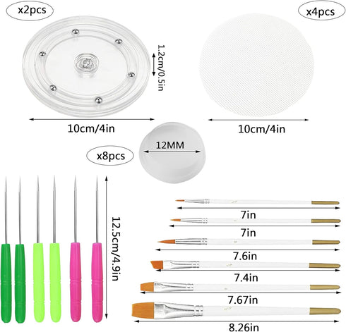 Cookie Decorating Kit Supplies, 2 Acrylic Cookie Turntable, 6 Cookie Scribe Needle, 4 Silicone Mesh Mats, 8 Brushes