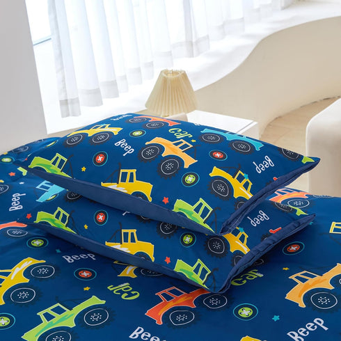 Set 3 Set Sets ZRNBAST Cartoon Car Kids Comforter Full Pieces Construction Bedding for Boys Deep Blue Trucks Bedding