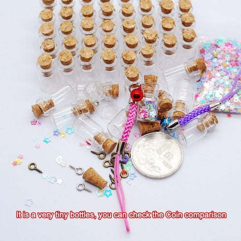 CTKcom 50pcs Mini Tiny Clear Glass Jars, 0.5ml with Cork Stoppers and Eye Screws for Crafts
