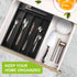 Bamboo Kitchen Drawer Organizer, Silverware Tray with Wood Holder for Flatware Cutlery, 5 Slot, Black