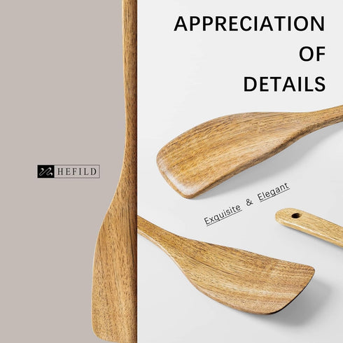 12.5inch Curved Wooden Spatula, Non-Scratch Wood Turner for Frying, Acacia Wooden Cooking Utensils for Non-Stick
