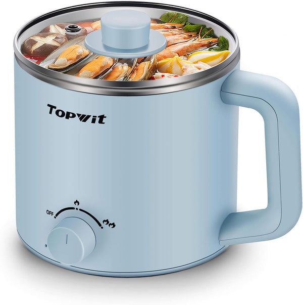 Topwit Electric Hot Pot, 1.6L Ramen Cooker, Multifunctional for Pasta, Shabu-Shabu, Oatmeal, Soup, Blue