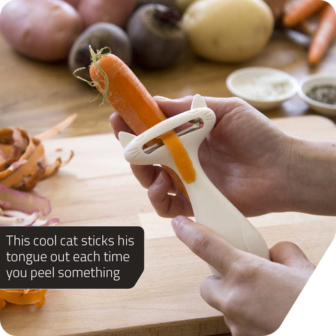 Peleg Design CatPeeler, Cute Vegetable Peeler for Potato, Carrot, Fruit, Kitchen Utensil Décor (White)