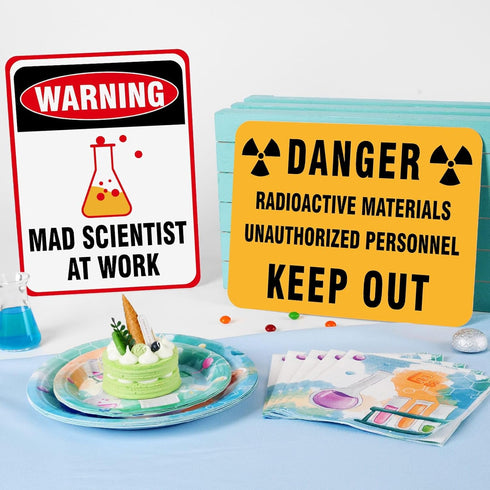 WERNNSAI Science Party Decorations - 9PCS Mad Scientist at Work Home Wall Decor Signs for Birthday Party
