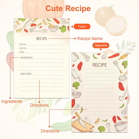 Toplive 50 Pack Recipe Cards: 4x6 Double Sided Kitchen Cards, Thick Cardstock for Bridal Showers and Housewarming Gifts