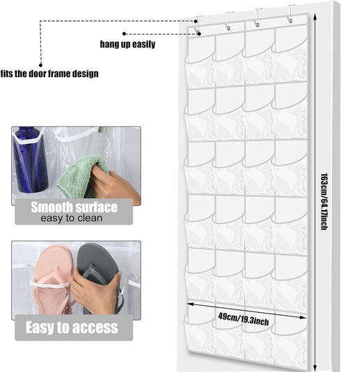 24 Pockets Hanging Shoe Organizer, Large Clear Pockets Over the Door Pantry Organizer for Closet