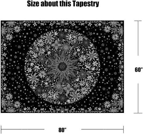 Neasow Bohemian Tapestry Wall Hanging, Black and White Floral Tapestry, 60×80 inches, Boho Decor