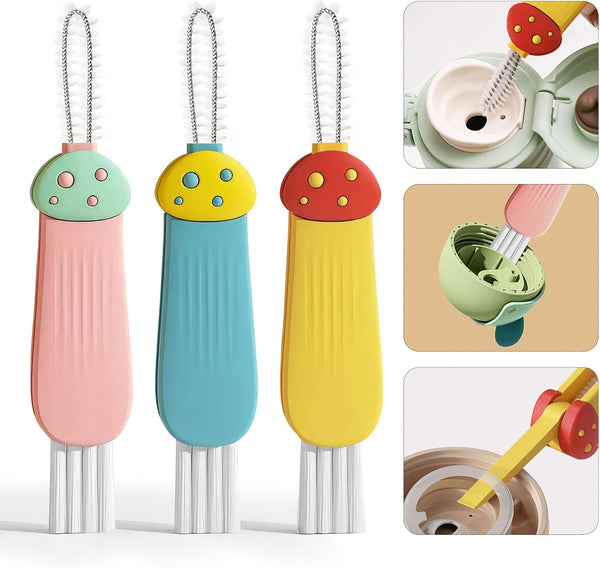 3 in 1 Cup Lid Cleaning Brush, Multifunctional Portable Cleaner for Tight Spaces, Pack of 3 Items