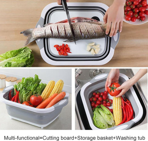Camping Collapsible Cutting Board, BBQ PrepTub with Lid, Multifunctional Storage Basket for Camping Kitchen
