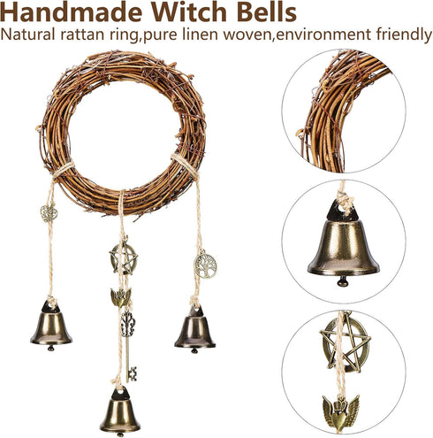 2 Pieces Witch Bells for Door Knob Hanger, Wiccan Wind Chimes for Positive Energy and Home Decor