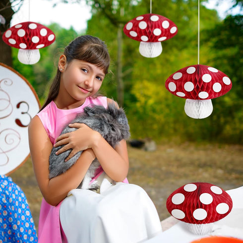6 3D Eersida Pcs Mushroom Paper Honeycomb Decorations Mushroom Party Decorations Hanging Birthday Decor for Fairy