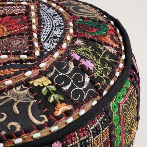 14"x22") Sophia-Art Indian Embroidered Patchwork Cover Indian Decorative Comfortable Floor Cotton Cushion Ottoman Pouf