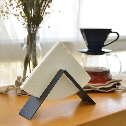 MIAO JIN Stainless Steel Coffee Filter Paper Holder, Coffee Paper Storage Container Dispenser Rack (Black)