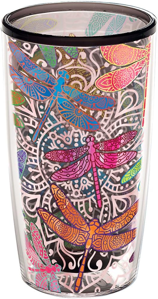 Tervis Made in USA Double Walled Dragonfly Mandala Insulated Tumbler Cup, 16oz Unlidded