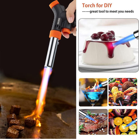 Butane Torch Kitchen Blow Lighter, Culinary Torches with Adjustable Flame for Creme Brulee, BBQ, Baking