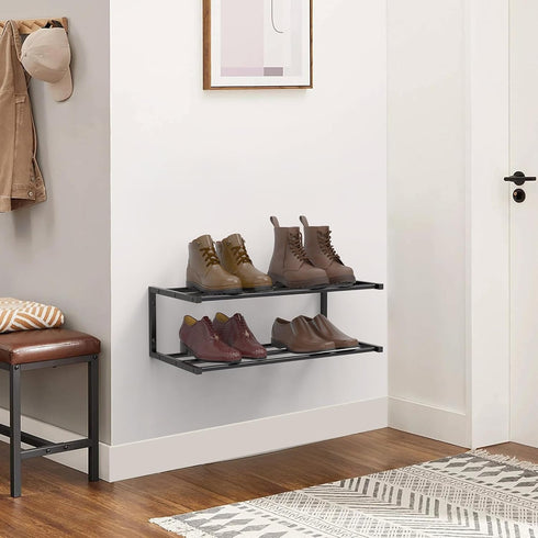 1 Pack, 25.9 Inch 6 Wall Mounted Shoe Organizer Wall Mounted Shoe Rack Holds Pairs, Space Saving Metal Wall Shoe Rack