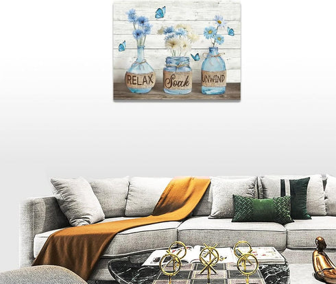 Farmhouse Bathroom Decor - Rustic Daisy Canvas Print, 12"x16" Framed Modern Bathroom Artwork
