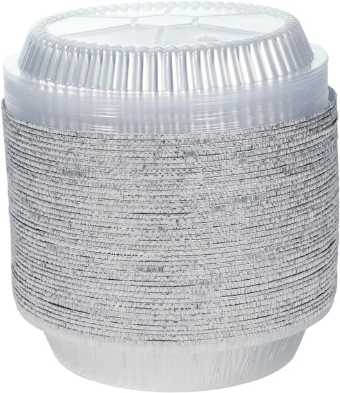 Premium 7-Inch Aluminum Round Foil Pans with Plastic Lids, Disposable Tin for Roasting, Baking, Cooking - 60pcs