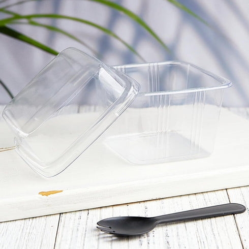 50Ct 8 oz TOFLEN Square Plastic Dessert Cups with Lids and Sporks, Clear Plastic Yogurt Parfait Cups Cake Cups