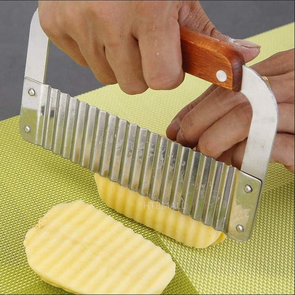 French Fry Cutter Crinkle Cutter for Potatoes, Upgraded Stainless Steel Blade, Wavy Cutting Tool for Carrots Cucumbers