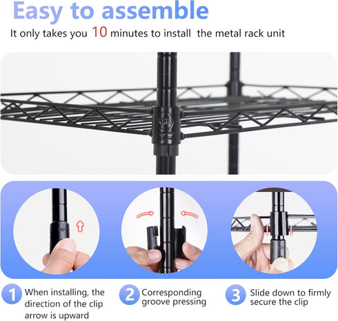 FDW Wire Shelving Units Adjustable Metal Storage Rack 23D x 13W x 30H 3 Tier Pantry Shelves for Kitchen Garage, Black